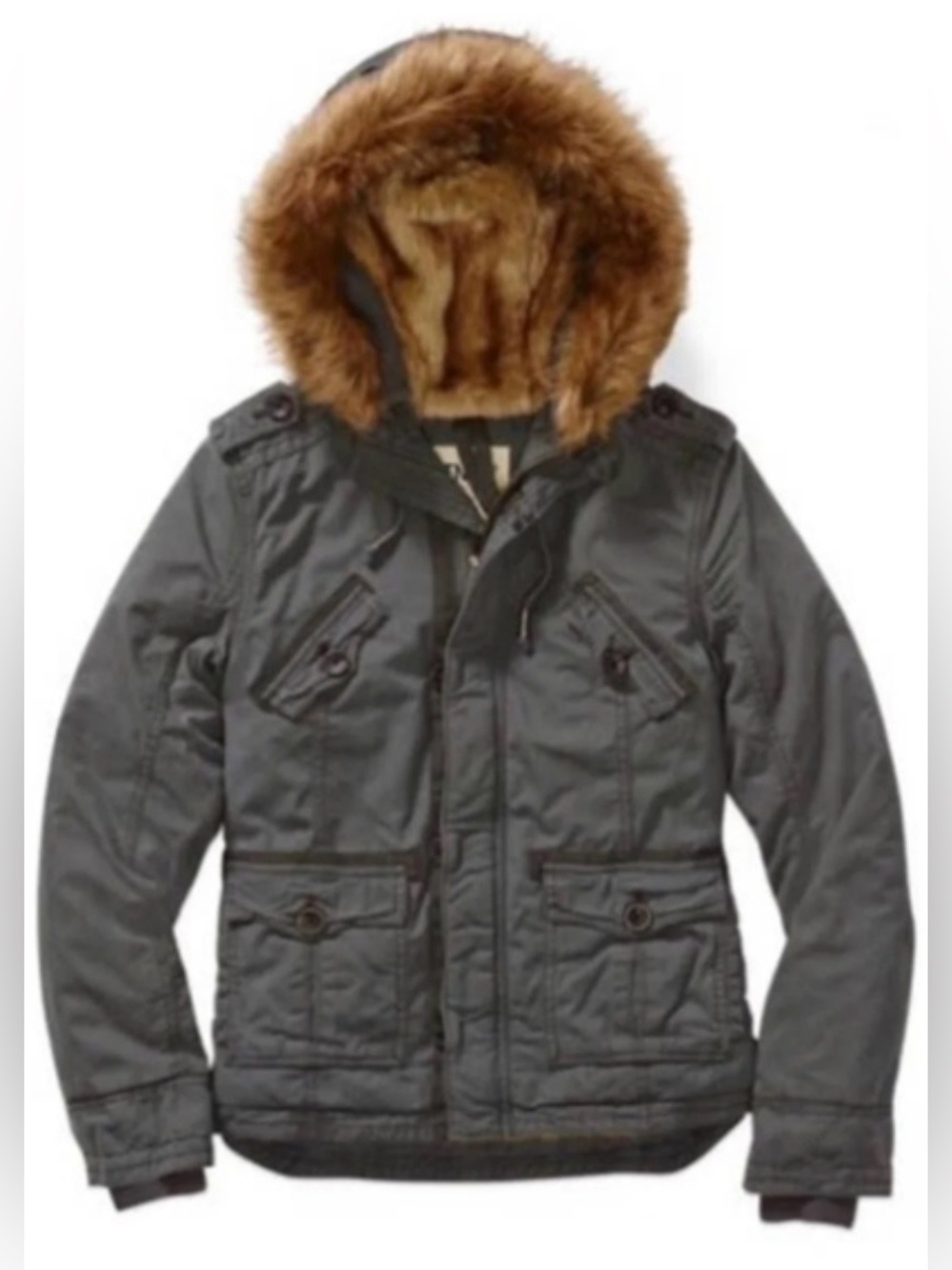 EUC Aritzia TNA Women's Platoon faux fur lined Hooded Utility Jacket - Gray - Picture 2 of 16